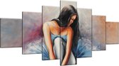 Schilderij - Groot - Ballet - Blauw , Grijs , Paars - 210x100cm 7Luik - GroepArt - Handgeschilderd Schilderij- Canvas Schilderij - Wanddecoratie - Woonkamer - Slaapkamer - Geschilderd Door Onze Kunstenaars 2000+Collectie Maatwerk Mogelijk