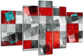 Glasschilderij Design - Grijs, Rood - 170x100cm 5Luik - Foto Op Glas - Geen Acrylglas Schilderij - 6000+ Glasschilderijen Collectie - Wanddecoratie