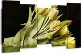 GroepArt - Canvas Schilderij - Tulp - Groen, Grijs - 150x80cm 5Luik- Groot Collectie Schilderijen Op Canvas En Wanddecoraties
