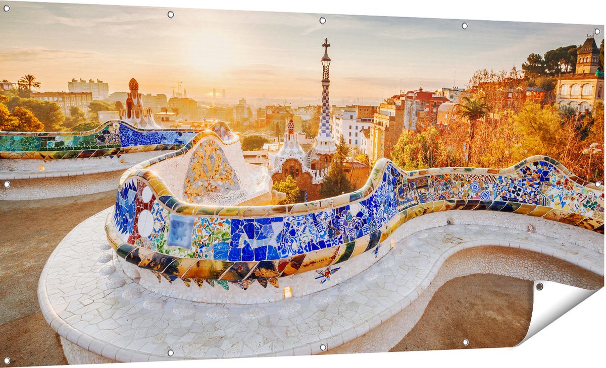 Gards Tuinposter Park G�ell in Barcelona - 180x90 cm - Tuindoek - Tuindecoratie - Wanddecoratie buiten - Tuinschilderij Multikleur