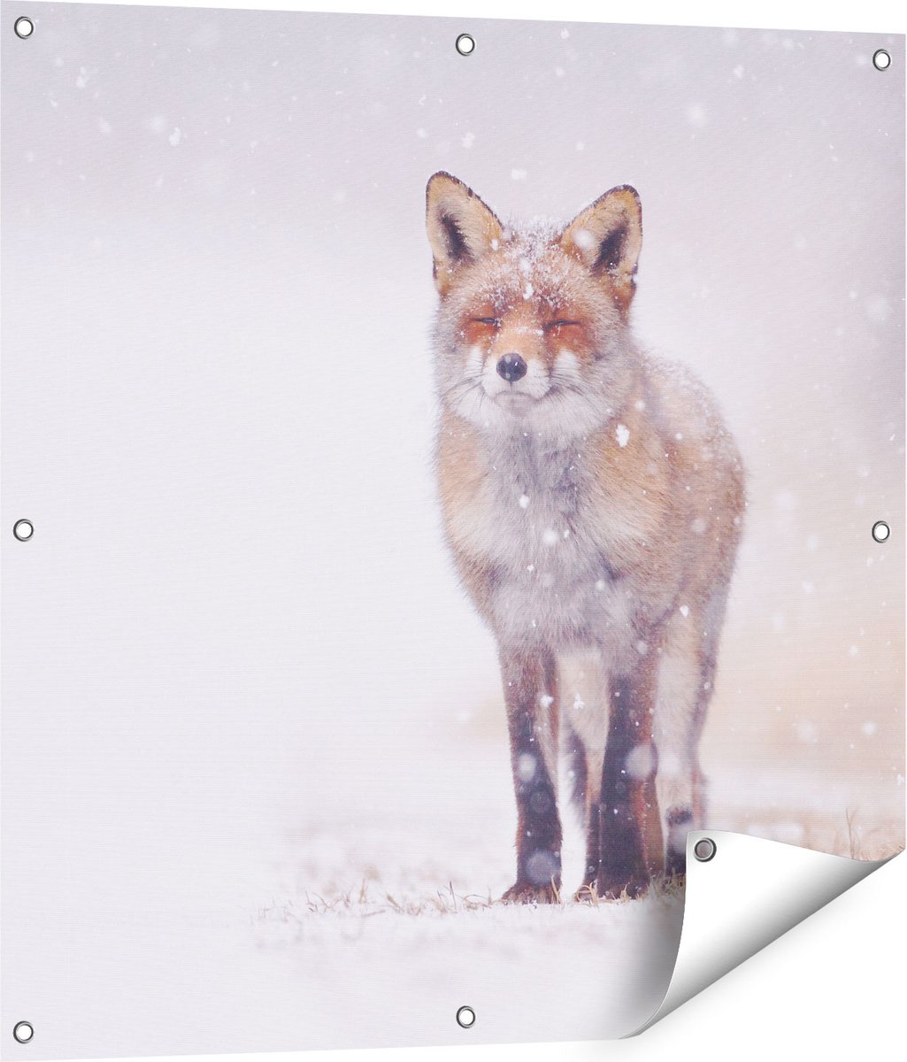 Gards Tuinposter Vos in de Sneeuw - 80x80 cm - Tuindoek - Tuindecoratie - Wanddecoratie buiten - Tuinschilderij Multikleur