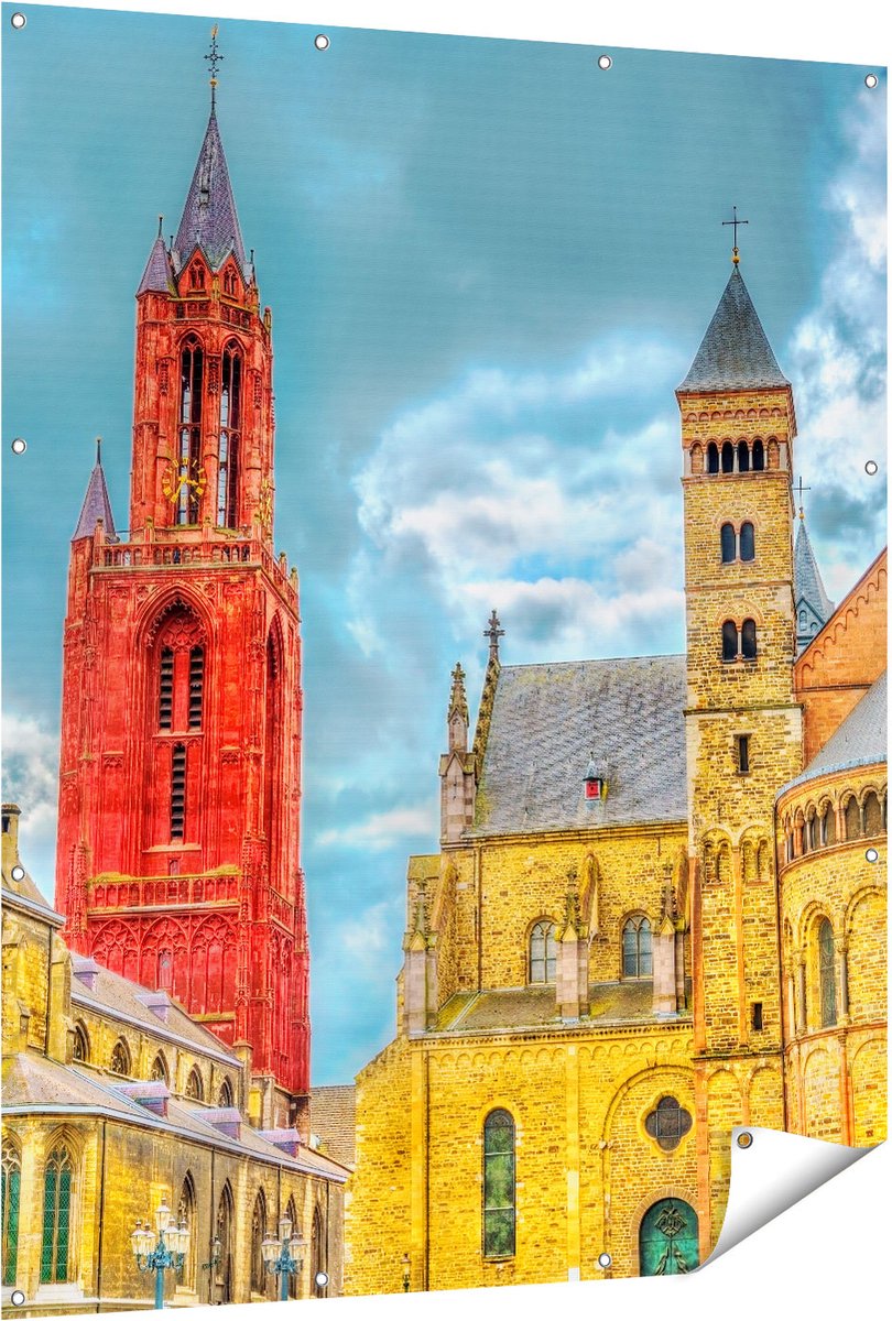 Gards Tuinposter Basiliek van Sint Servaas in Maastricht - 120x150 cm - Tuindoek - Tuindecoratie - Wanddecoratie buiten - Tuinschilderij Multikleur