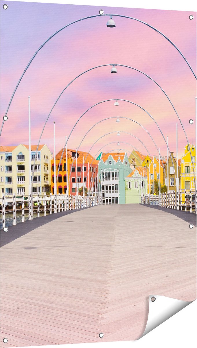 Gards Tuinposter Willemstad Gekleurde Huisjes in Cura�ao - 80x120 cm - Tuindoek - Tuindecoratie - Wanddecoratie buiten - Tuinschilderij Multikleur