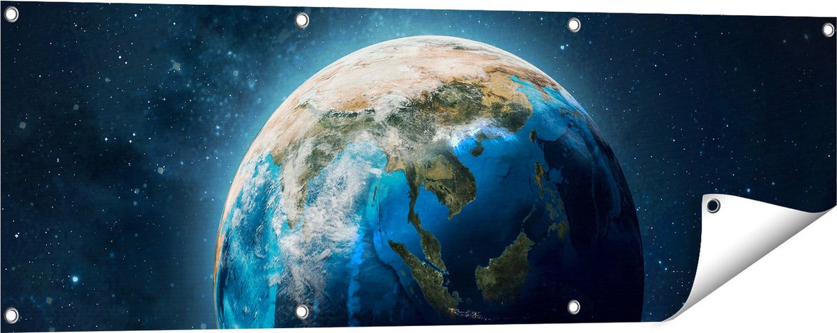 Gards Tuinposter De Aarde vanuit de Ruimte - 120x40 cm - Tuindoek - Tuindecoratie - Wanddecoratie buiten - Tuinschilderij Multikleur