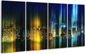 GroepArt - Glasschilderij - Modern - Blauw, Geel - 160x80cm 4Luik - Foto Op Glas - Geen Acrylglas Schilderij - 6000+ Glasschilderijen Collectie - Wanddecoratie