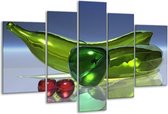 Glasschilderij Abstract - Groen, Rood, Blauw - 170x100cm 5Luik - Foto Op Glas - Geen Acrylglas Schilderij - 6000+ Glasschilderijen Collectie - Wanddecoratie