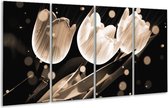 GroepArt - Glasschilderij - Tulp - Wit, Zwart, Grijs - 160x80cm 4Luik - Foto Op Glas - Geen Acrylglas Schilderij - 6000+ Glasschilderijen Collectie - Wanddecoratie