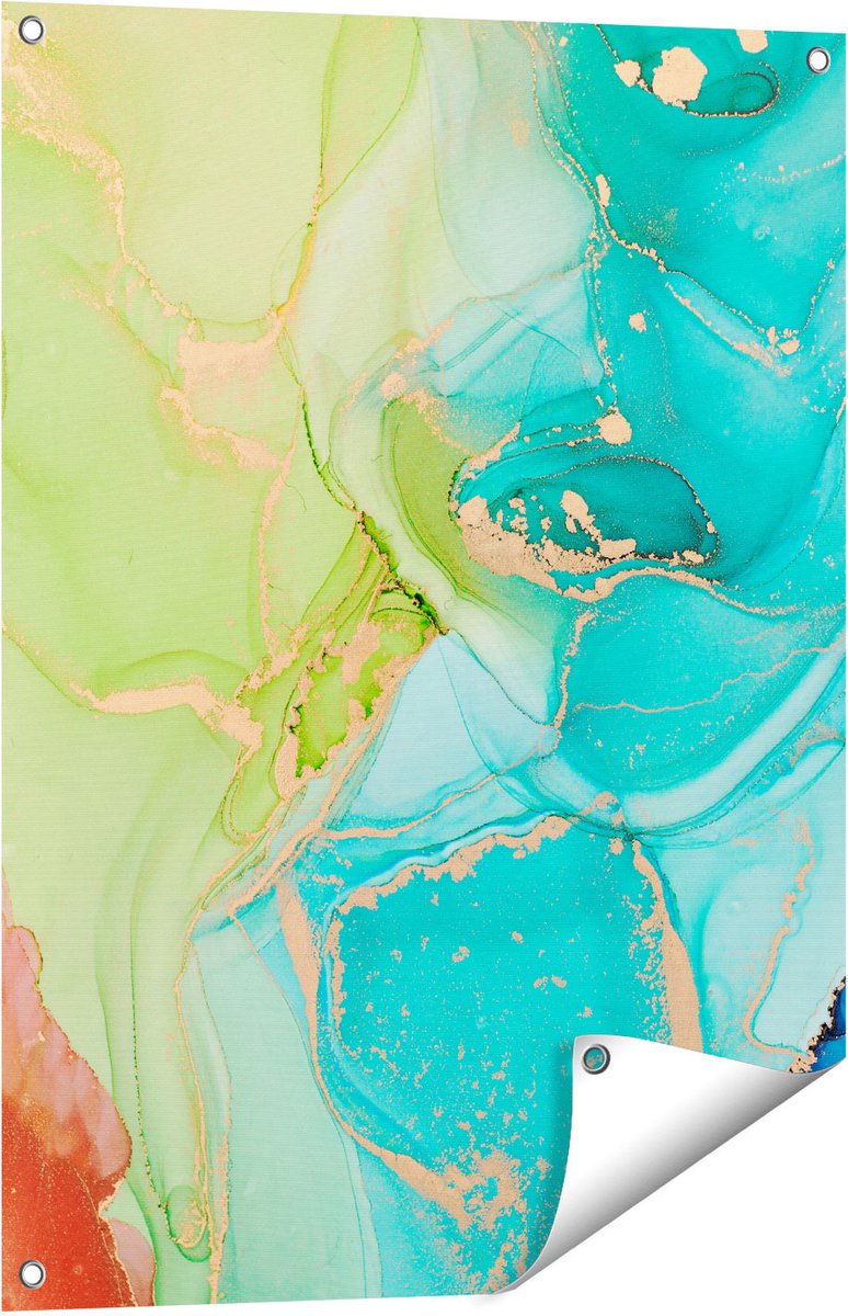 Gards Tuinposter Abstracte Kunst - Kleurrijke Marmer - 60x80 cm - Tuindoek - Tuindecoratie - Wanddecoratie buiten - Tuinschilderij Multikleur