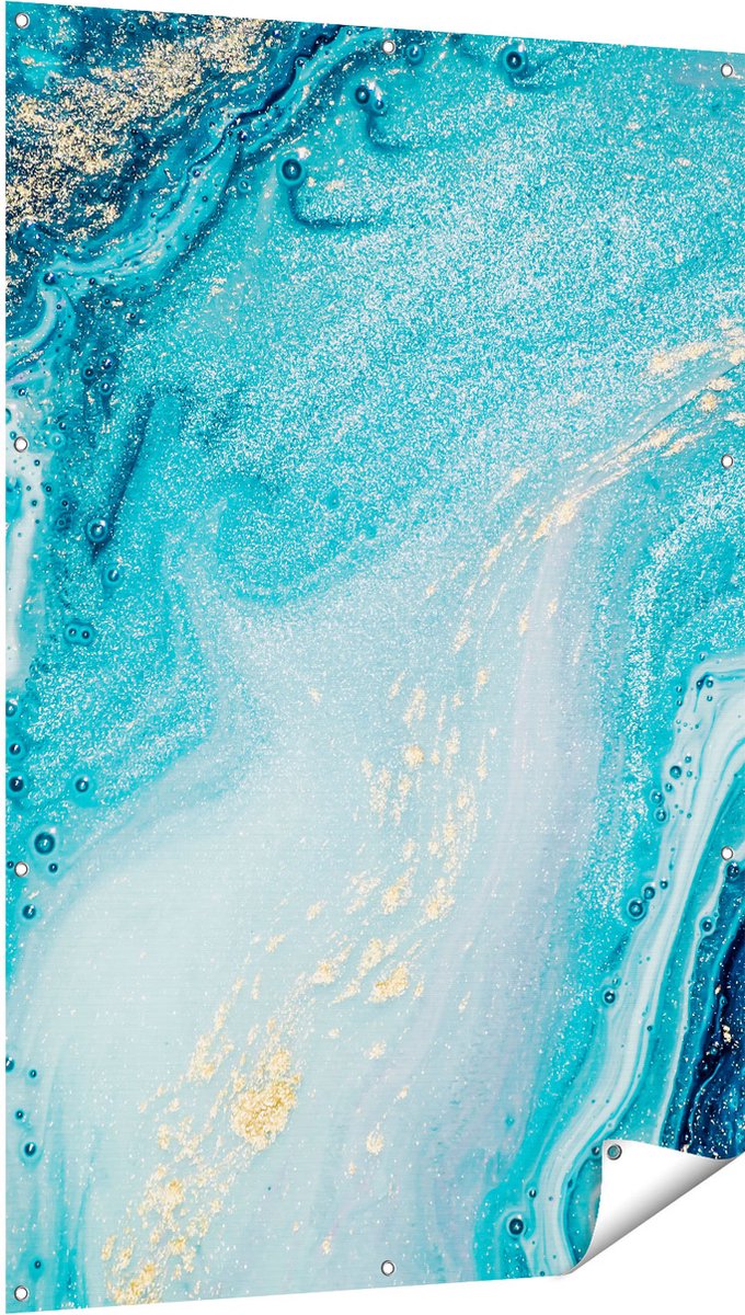 Gards Tuinposter Abstracte Kunst Blauwe Oceaan - 100x150 cm - Tuindoek - Tuindecoratie - Wanddecoratie buiten - Tuinschilderij Multikleur