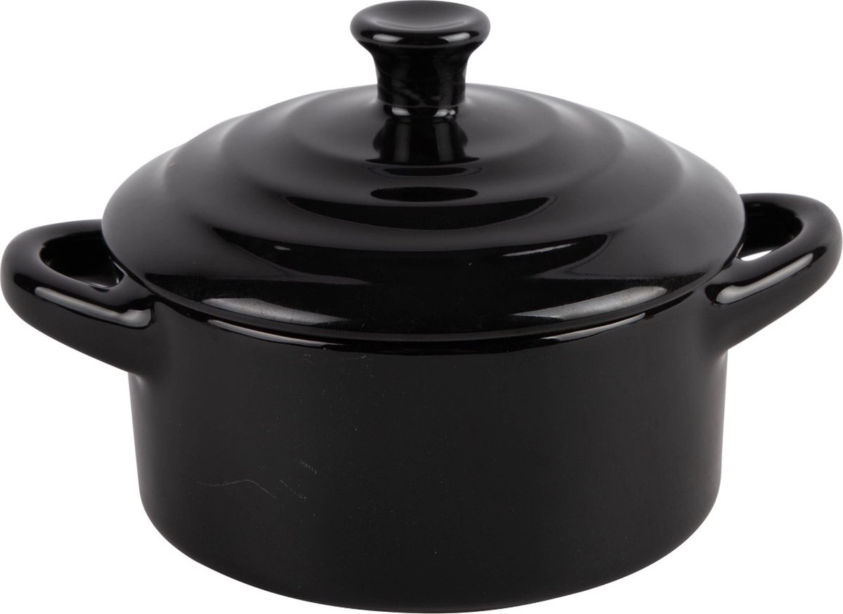 Intermezzo Serveerpan mini rond met deksel 12 cm, zwart - Wikkel | bol.com