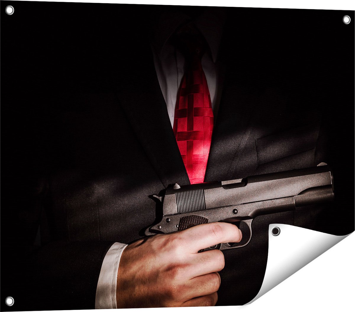 Gards Tuinposter Man van de Maffia met een Pistool Vast - 80x60 cm - Tuindoek - Tuindecoratie - Wanddecoratie buiten - Tuinschilderij Multikleur