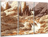 GroepArt - Schilderij -  Natuur - Bruin, Wit - 120x80cm 3Luik - 6000+ Schilderijen 0p Canvas Art Collectie