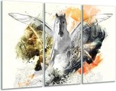 GroepArt - Schilderij -  Paard - Wit, Oranje, Grijs - 120x80cm 3Luik - 6000+ Schilderijen 0p Canvas Art Collectie