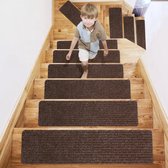 15 pièces Tapis d'escalier de Luxe et Trendy pour l'intérieur - Design élégant - Autocollant et antidérapant - Marron foncé 75,5x20CM