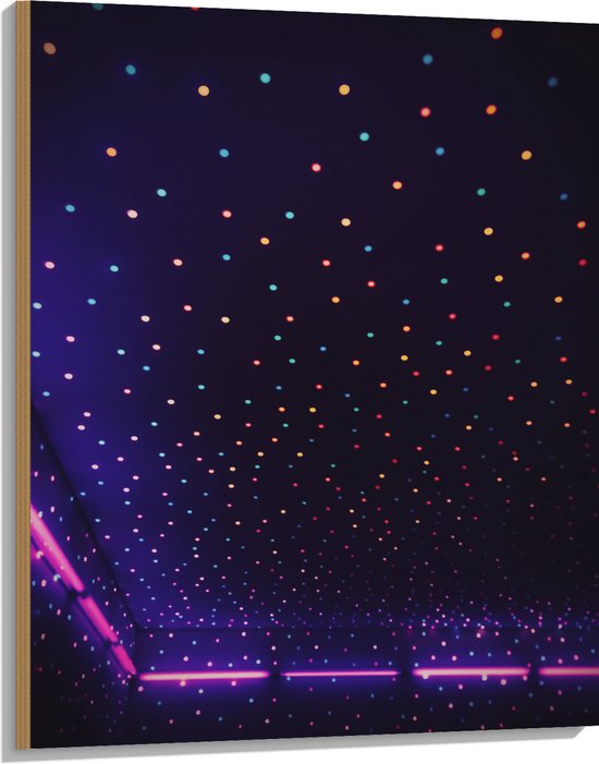 Hout - Plafond met Verschillende Kleruen Licht - 75x100 cm - 9 mm dik - Foto op Hout (Met Ophangsysteem)