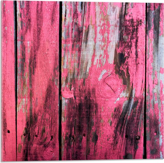 Acrylglas - Roze Geverfde Schutting - 50x50 cm Foto op Acrylglas (Wanddecoratie op Acrylaat)