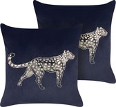 Set van 2 decoratieve kussens MARULA Fluweel 45 x 45 cm Zwart Dierenprint
