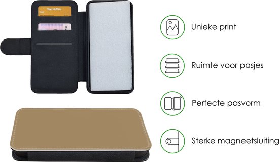 Bookcase pour téléphone iPhone 13 Bookcase - Palette - Beige - Intérieur - Avec compartiments - Étui portefeuille avec fermeture magnétique