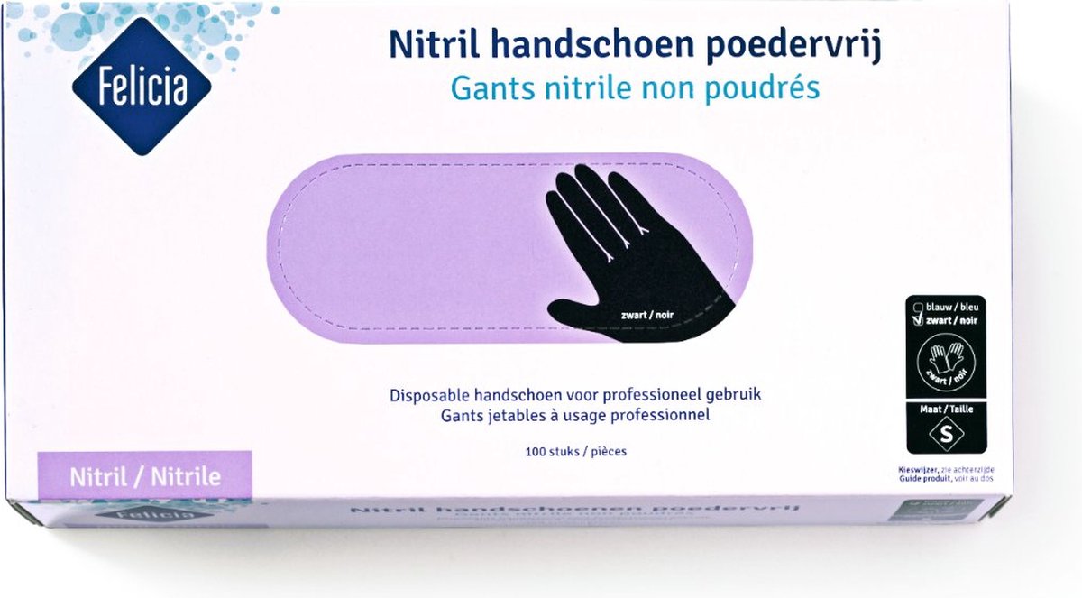 Goedkoopste Comfort Nitril handschoenen poedervrij - zwart, 100 stuks, maat S