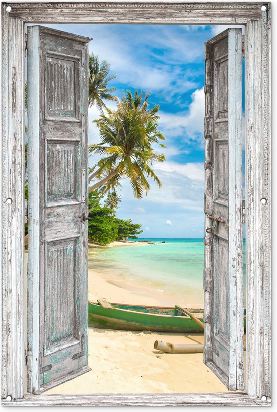 Tuinposter - 80x120 cm - Strand - Tropisch - Zee - Doorkijk