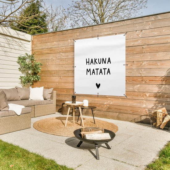 Nappe de jardin Citation hollandaise : 'Hakuna Matata' avec coeur noir sur fond blanc - 100x100 cm