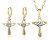 Kruis ketting - kruisje oorbellen - engel - goudkleurig - sieraden set - cadeau voor vrouw - Liefs Jade