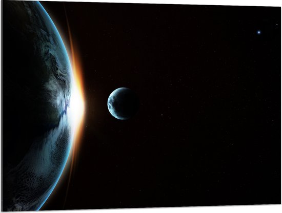 Acrylglas - Maan langs de Aarde in het Heelal - 100x75 cm Foto op Acrylglas (Met Ophangsysteem)