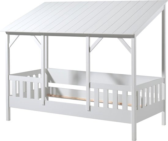 Vipack Bed HuisBed inclusief vensterbanken, heel dak en slaaplade - 90 x 200 cm - wit