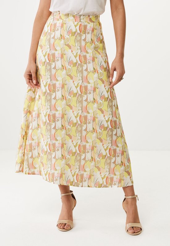 Rok With Gathered Front All Over Print Dames - Lime Geel - Maat 38