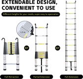aluminium telescopische ladder, inklapbaar, uittrekbare ladder met stabilisator, hoogwaardige vouwladder en opvouwbare aluminium ladder, 2.9m
