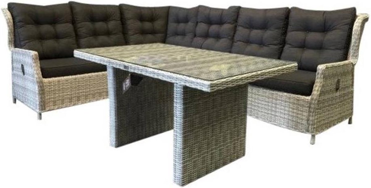 Ibiza hoek loungeset met 120 cm tafel verstelbaar 5-delig wit grijs |  bol.com