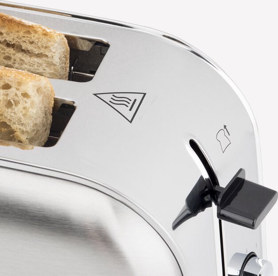 H.Koenig TOAS28 Broodrooster, broodrooster met lange sleuf, 7 warmtestanden, 3 functies, geschikt voor boerenbrood, 4 toasts of stokbrood, roestvrij staal, zilver