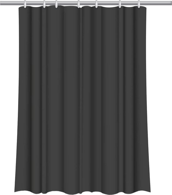KAIMEIYU Douchegordijn, wasbaar, textiel, polyester stof, badgordijn met 12 metalen douchegordijnringen, waterdicht, voor douche en bad, 180 x 180 cm, wafelpatroon, zwart