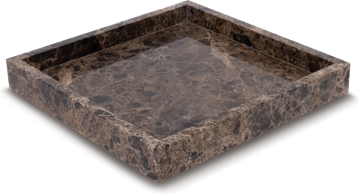 MOOISA - Marmer - Marmer bruin dienblad - Tray 30x30cm Dark emperador - rond marmer dienblad - vierkant marmer dienblad - decoratie schaal - tapasplank - serveerplank