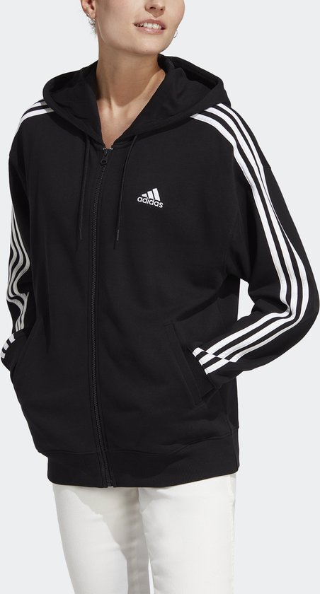 Adidas Sportswear Essentials 3-Stripes Oversized Ritshoodie - Dames - Zwart