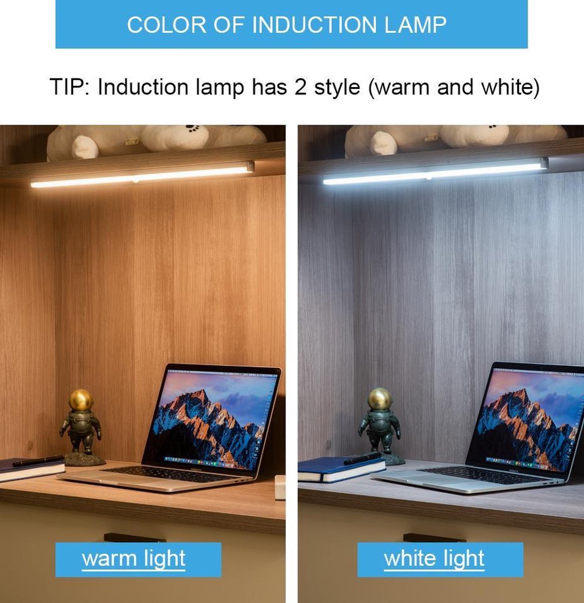 Vicloon LED kastverlichting, 3 stukken Onder kast licht keuken LED met bewegingsmelder dag en nacht, 3 kleuren verstelbare kastverlichting voor keuken, Garderobe, Trap, Kelder, Bad, Hal, Garage