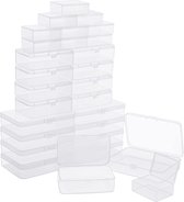 Petites boîtes en plastique transparent avec couvercle à charnière (lot de 28) - Boîtes de petite, Medium et grande taille - Mini boîtes empilables pour pilules, Perles, Bijoux et articles de Hobby
