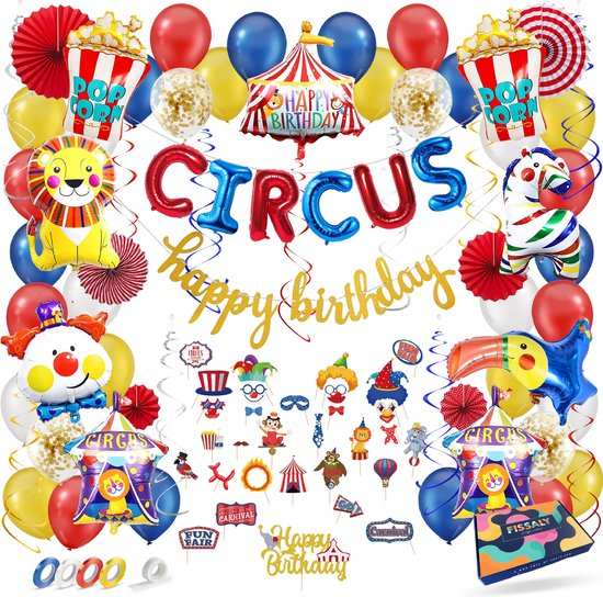 Fissaly® 104 Pièces Décoration Fête Cirque - Décoration Fête Enfant - Clown  - Fête à
