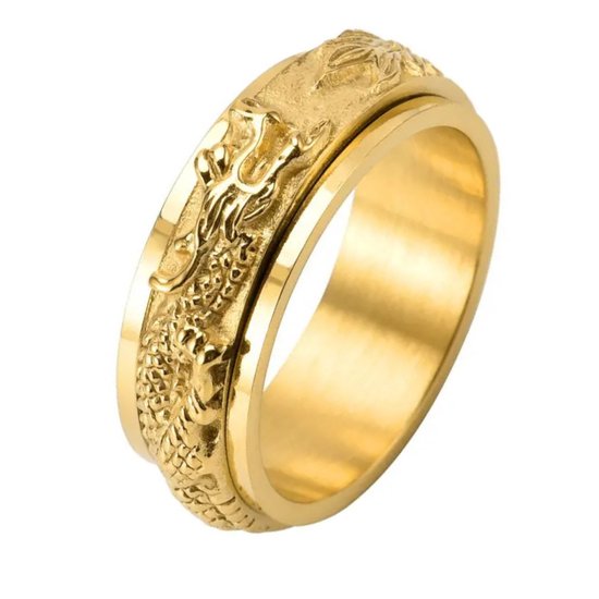 Ring d'anxiété - (Dragon) - Ring de stress - Ring Fidget - Ring d'anxiété pour doigt - Ring pivotant - Ring tournant - Or - (21,25 mm / taille 67)