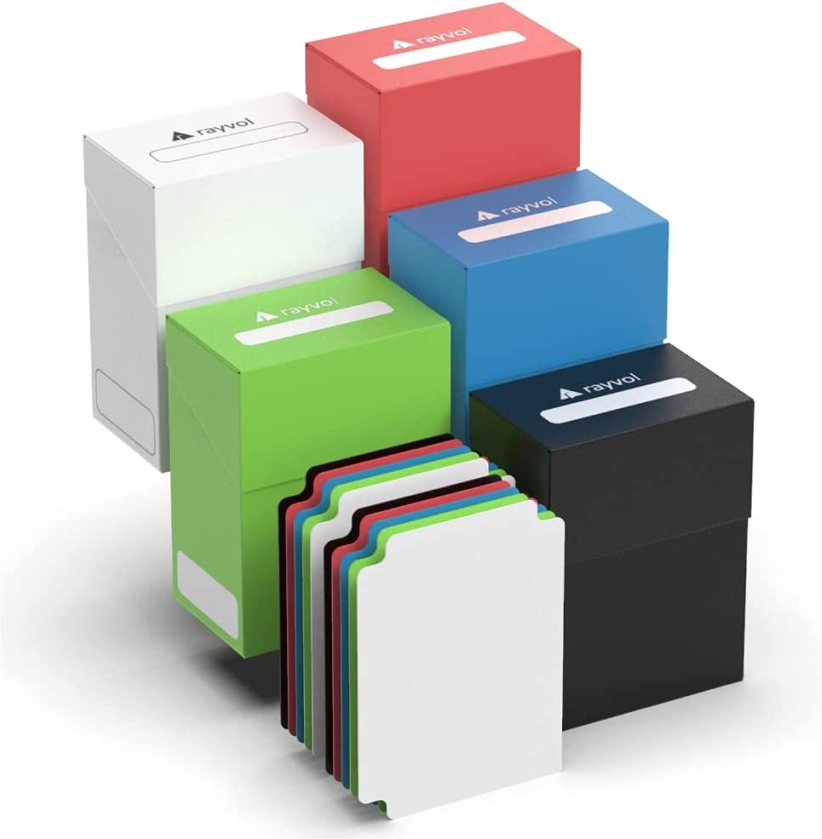 Goedkoopste 5 Card Deck Box met 2 Dividers/Box - Set van 5 Card Boxes voor TCG (Blauw, Rood, Groen, Zwart, Wit