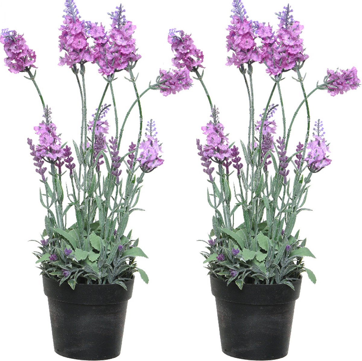 Everlands Lavendel kunstplant in pot - 2x - roze paars - D18 x H38 cm