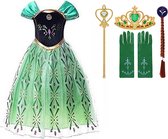 Prinsessenjurk meisje - Anna groene jurk - Het Betere Merk -- Prinsessen speelgoed - maat 134/140 (150)- Verkleedkleren Meisje- Tiara - Kroon - Vlechtjes - Verjaardag meisje - Carnavalskleren meisje - Kleed
