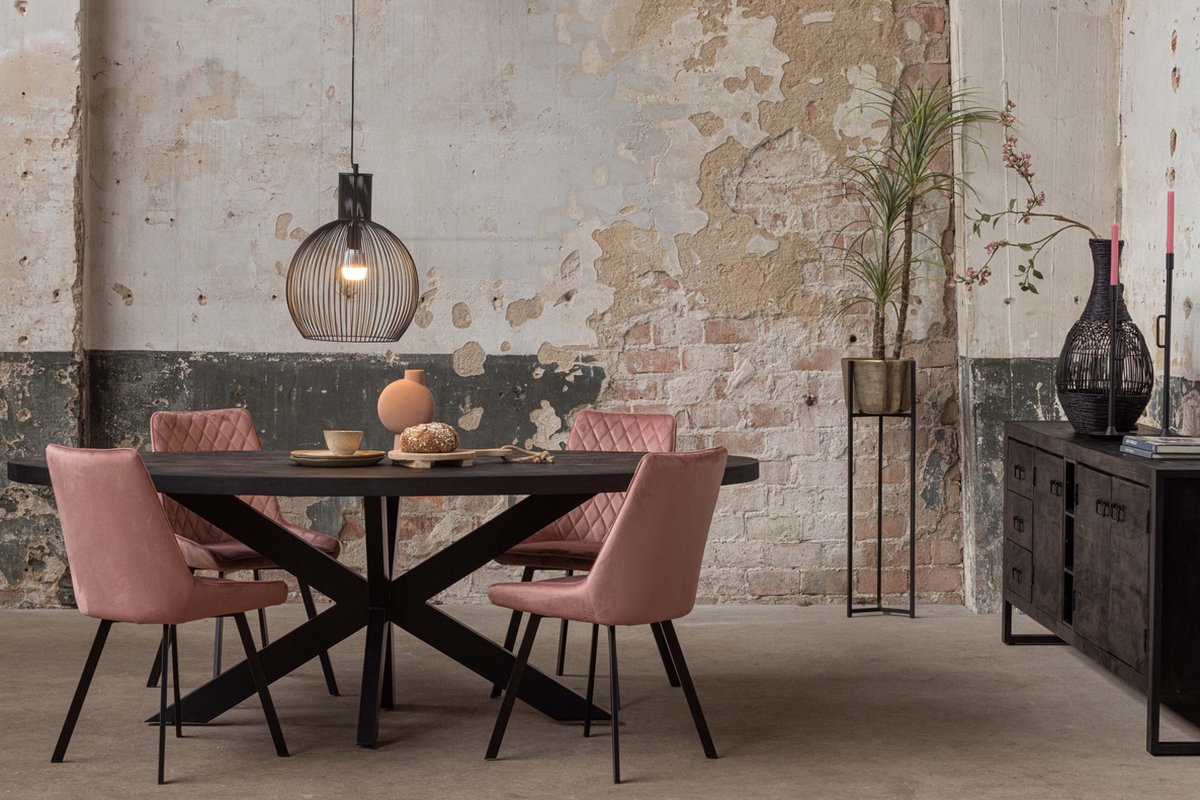 Mangohouten Eettafel Tulsa Black Ovaal 260×120 cm Mahom Industrieel - Dinertafel van Mangohout & Metaal - Industriële Eettafel