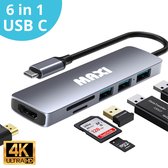 Maxi USB-C HUB - Universeel - 6 in 1 - HDMI 4K - USB 2.0 - USB 3.0 - SD KAART - TF KAART - USB C HUB