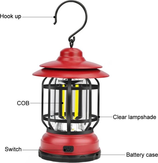 Outdoor Camping LED-Lights - Draagbaar - Retro style - Dimbaar - Oplaadbaar - Rood van Giga Meubel — afbeelding 4
