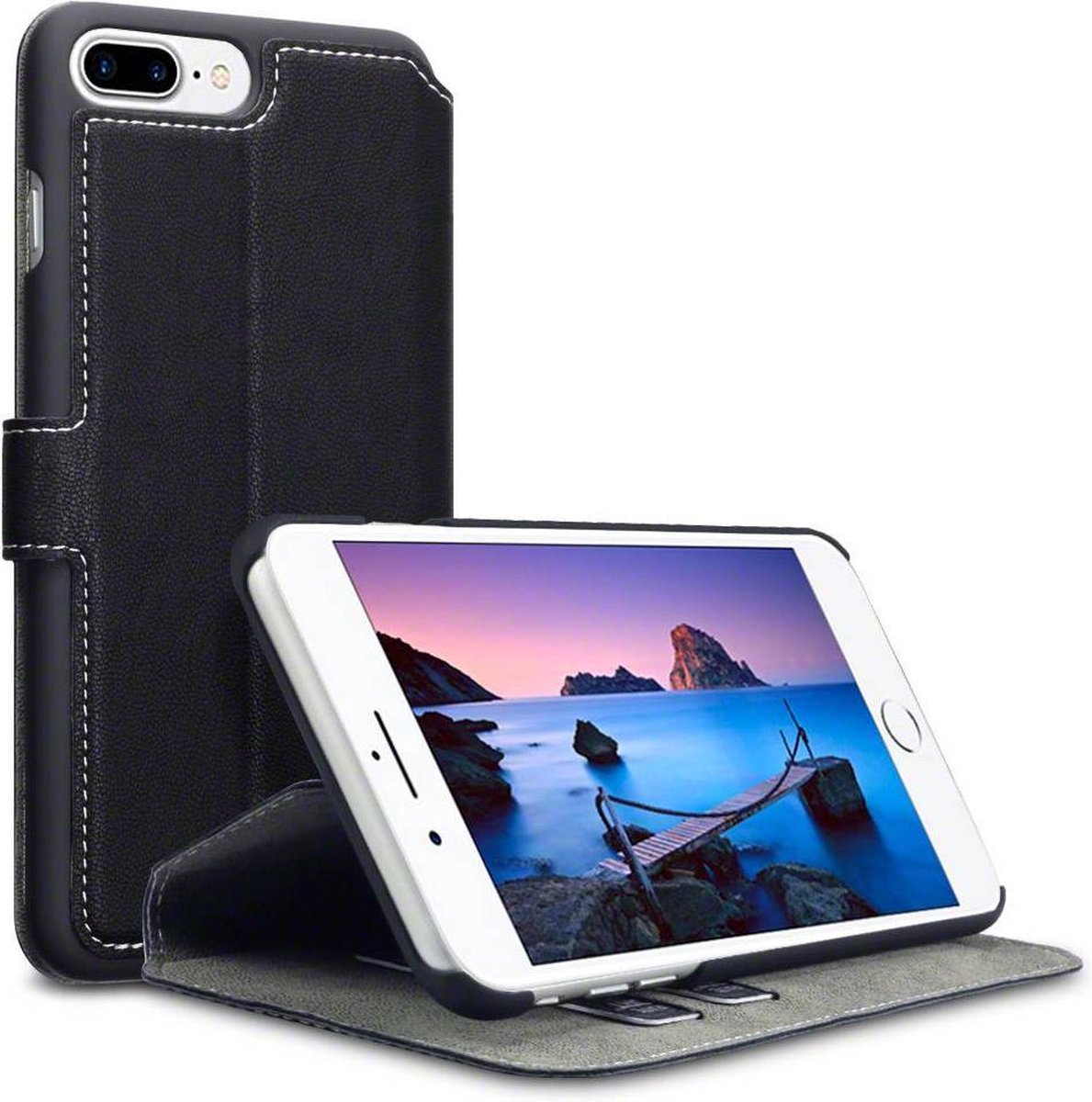 Qubits slim wallet zwart hoes Geschikt voor iPhone 7 Plus / 8 Plus