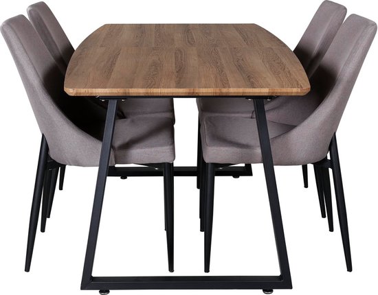 IncaNABL eethoek eetkamertafel uitschuifbare tafel lengte cm 160 / 200 el hout decor en 4 Leone 2.0 eetkamerstal grijs, zwart.