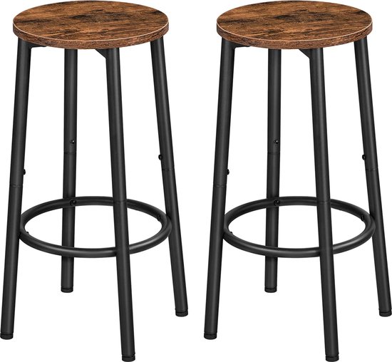 Barkruk, set van 2, met voetensteun, industriële barstoel, stabiel metalen frame, verstelbare poten, voor restaurant, keuken, bar, vintage bruin en zwart