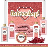 Brievenbus cadeau "Beterschap" - 7 Producten - 550 Gram - Roze | Brievenbusdoosje Doosje - Brievenbuspakketje Pakketje – Brievenbuscadeautje Cadeautje - Cadeaupakket Cadeaupakketje - Geschenk - Brievenbuscadeau Brievenbusdoos