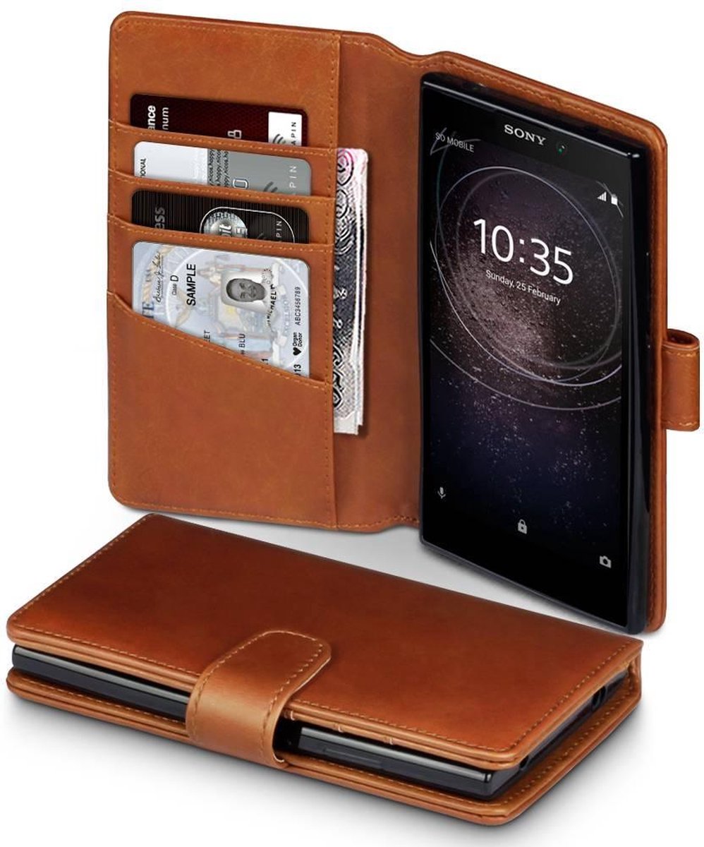 Qubits - luxe echt lederen wallet hoes - Sony Xperia L2 - cognac